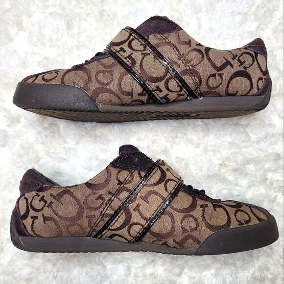Guess Lace-Up & Velcro  Sneakers With Signiture Monogram Pattern - Brown - Picture 6 of 14